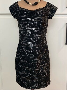 Brat Star Black & Silver Metallic Ruched Sheath Dress